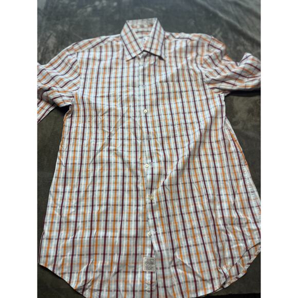 Peter Millar Shirt Mens Medium Orange Brown Plaid Long Sleeve Button Up - Picture 1 of 6